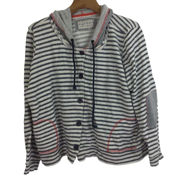 Evy's Tree Womens Ashley Striped Button Up Hooded Jacket Gray/White Size Large - Picture 1 of 10